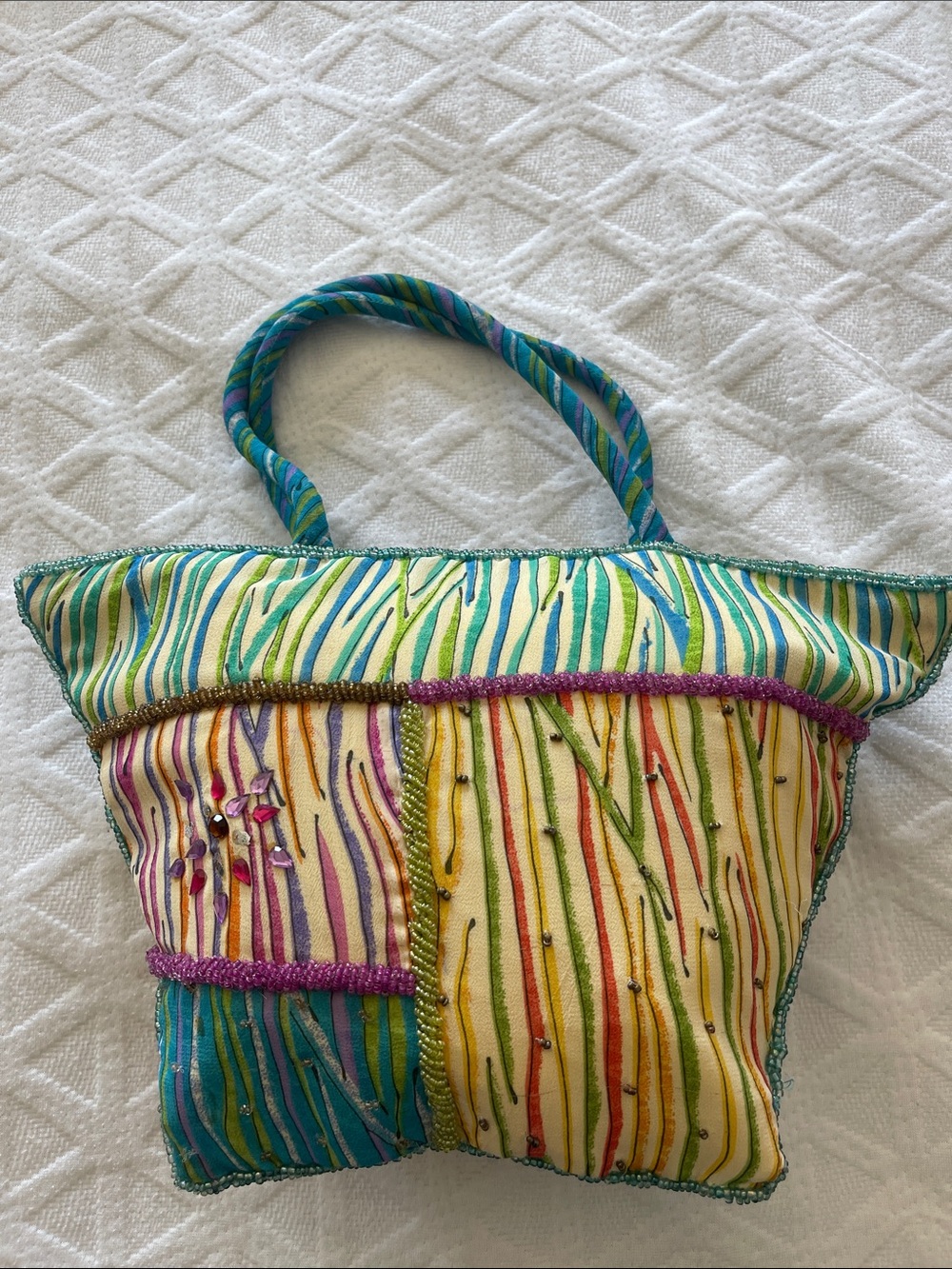 Colorful Striped Patchwork Tote - Multicolor Summer Handbag